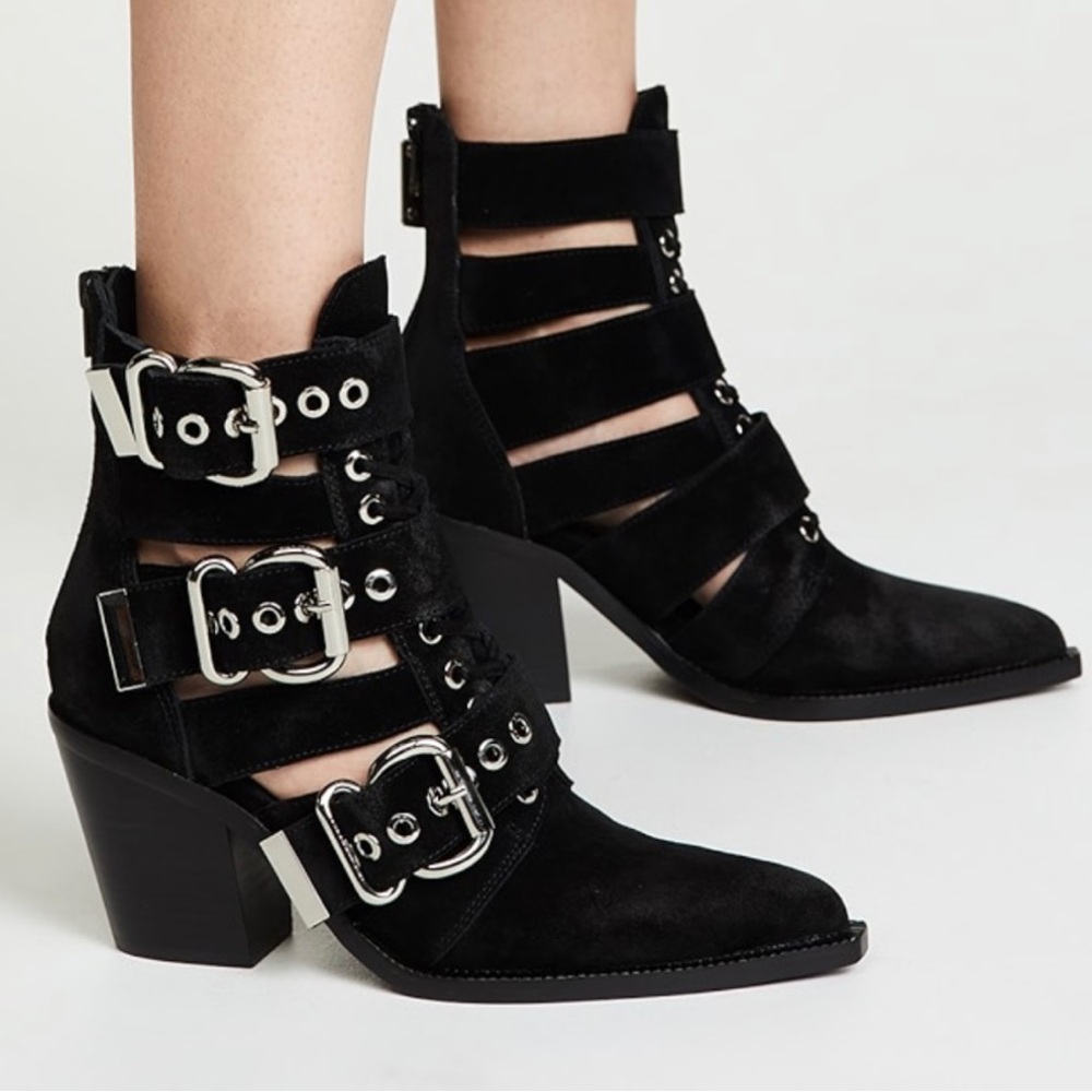 Black Suede Buckle Ankle Boots